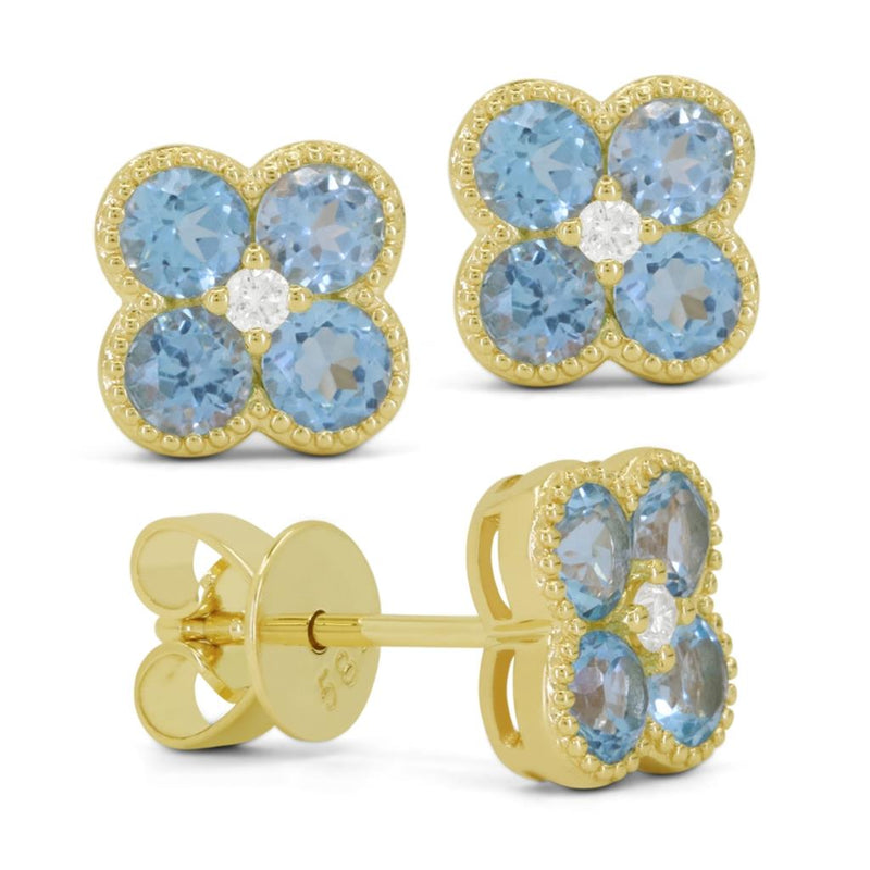 Madison L Blue Topazes and Diamonds Stud Earrings in 14k Yellow Gold