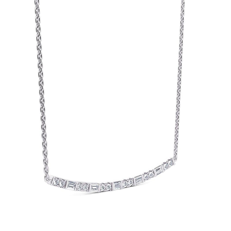 Davis Classics 14k White Gold Adjustable Curved Bar Diamond Necklace