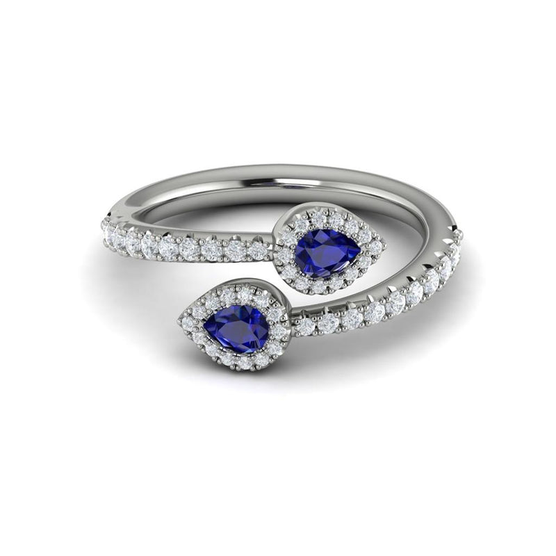 Vlora 14k White Gold Sofia Collection Bypass Design Sapphire and Diamond Fashion Ring