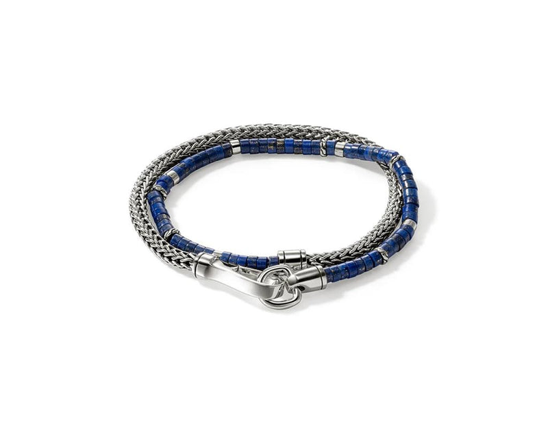 John Hardy Lapis Lazuli and Sterling Silver Heishi Chain Wrap Bracelet