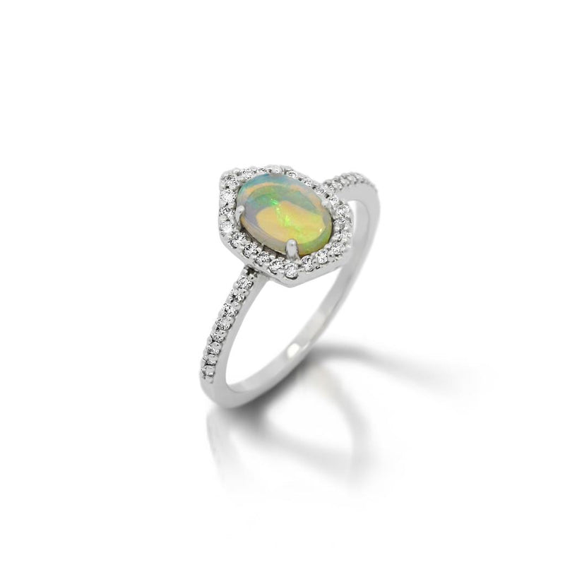 Davis Classics 14k White Gold Australian Opal and Diamond Halo Fashion Ring