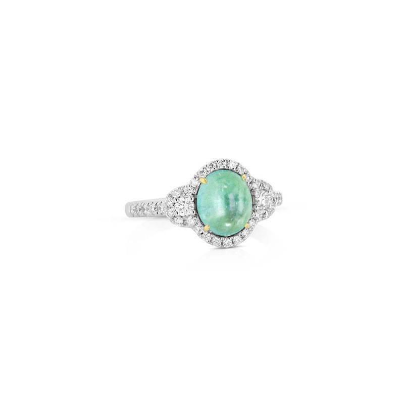 Yael Designs 18k White and Yellow Gold Paraiba Tourmaline and Diamond Three-Stone Halo Ring