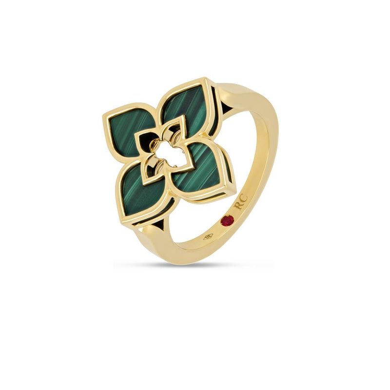 Roberto Coin 18k Yellow Gold Venetian Princess Small Open Floral Ring with Malachite Inlay