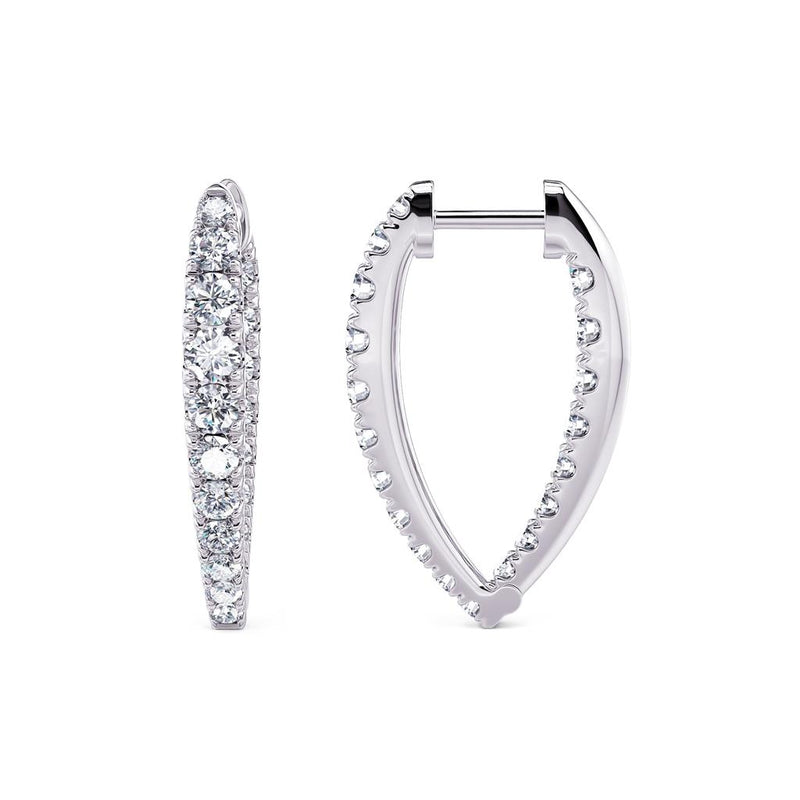 Davis Classics 14k White Gold V-Shaped In/Out Diamond Hoop Earrings