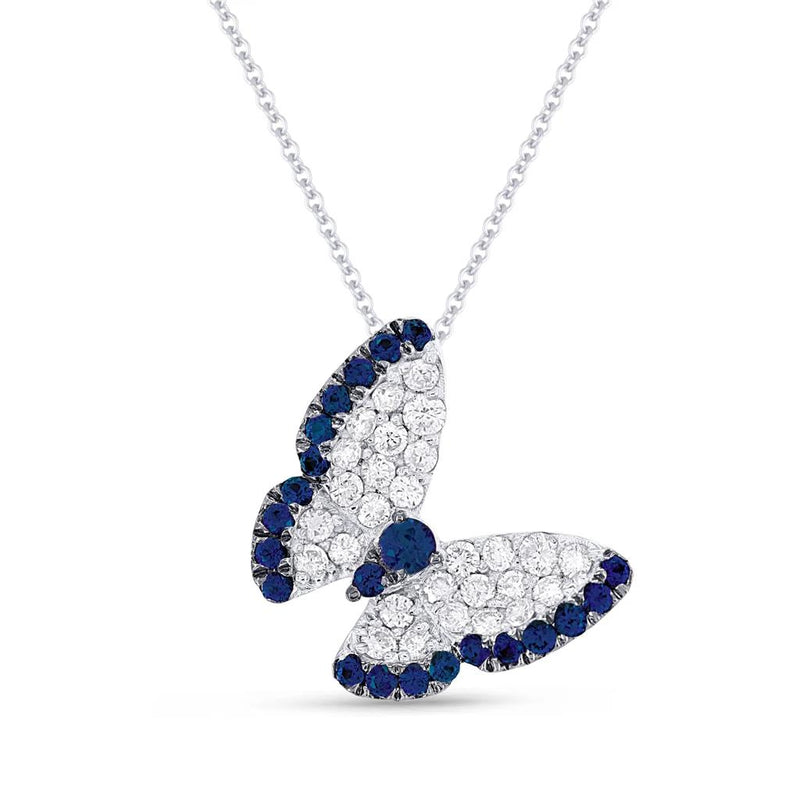 Madison L 14k White Gold Butterfly Fashion Pendant with Sapphire and Diamond Accents