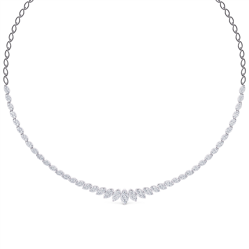 Davis Classics 14k White Gold Marquise Station Endless Diamond Riviera Necklace