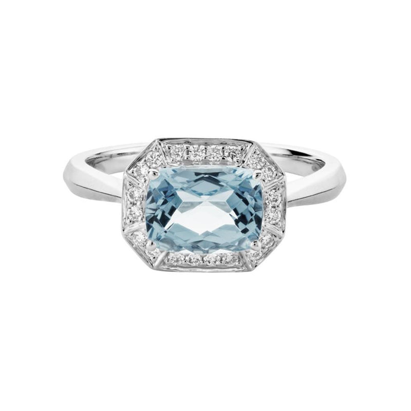 Davis Classics Aquamarine and Diamonds Halo Fashion Ring in 14k White Gold