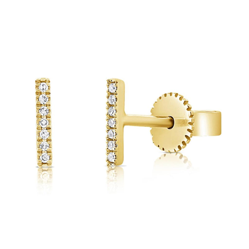 Davis Classics 14k Yellow Gold Bar Stud Earrings with Diamonds