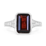 Madison L 14k White Gold Essentials Collection Emerald Cut Garnet and Diamond Ring