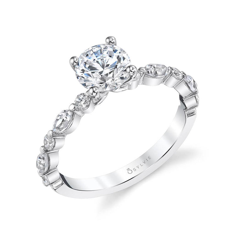 Sylvie Vintage Diamond Engagement Ring Setting in 14k White Gold