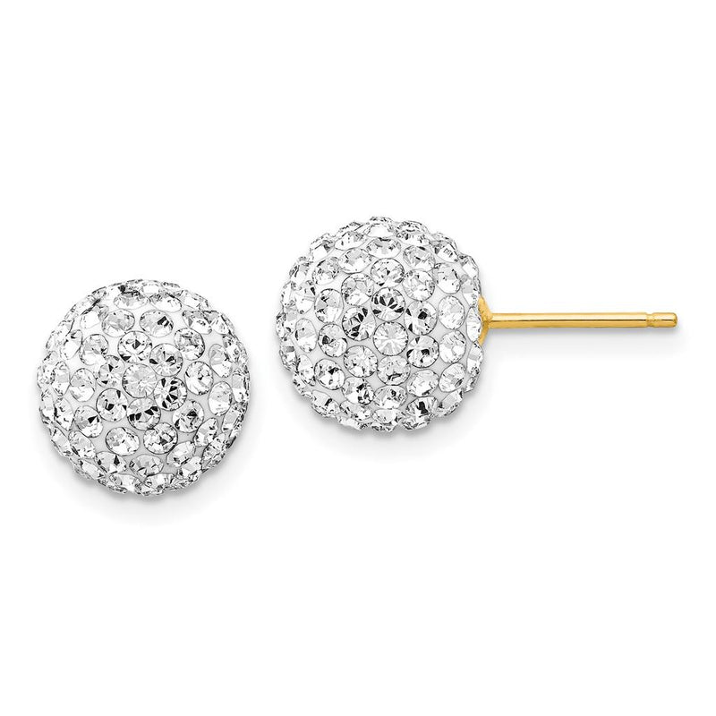 14k Yellow Gold Crystal Disco Ball Stud Earrings