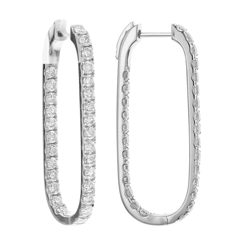 Davis Classics 18k White Gold Elongated Oval In-and-Out Diamond Hoop Earrings