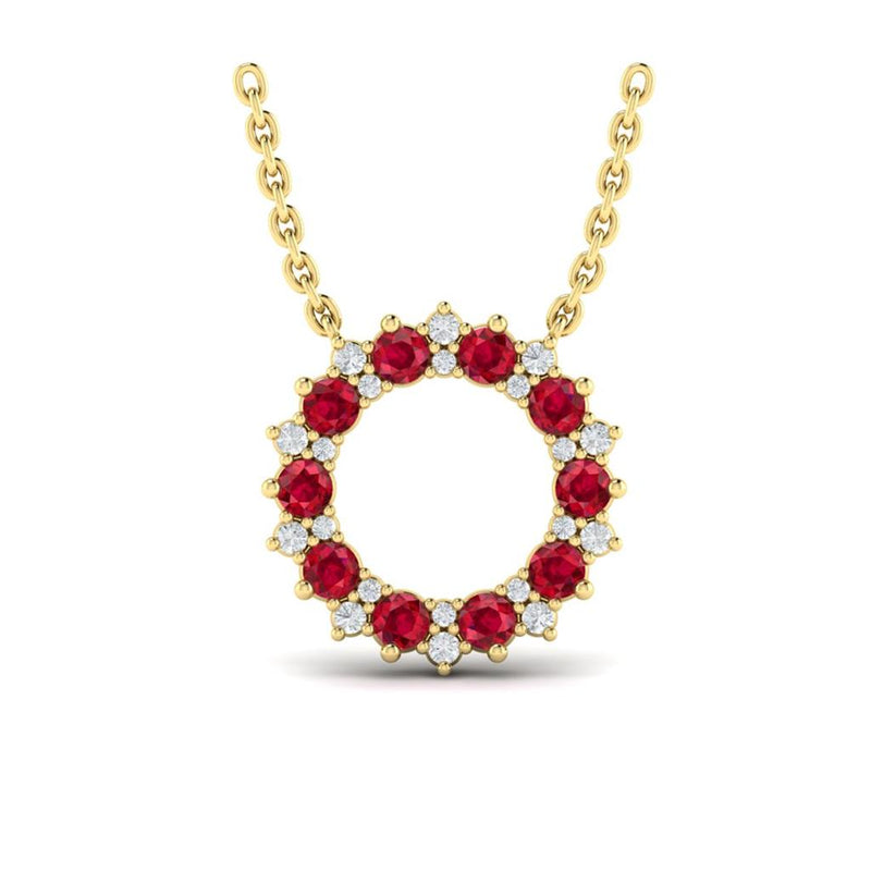 Vlora 14k Yellow Gold Marisol Collection Open Circle Design Ruby and Diamond Pendant Necklace