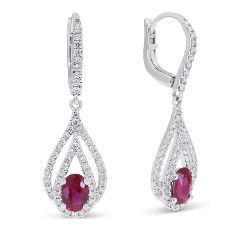 Madison L 14k White Gold Double Open Teardrop Ruby and Diamond Dangle Earrings