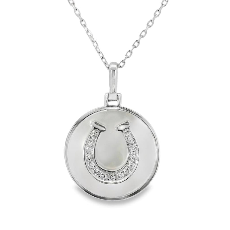 Frederic Sage 14k White Gold Diamond and Mother of Pearl Horseshoe Pendant