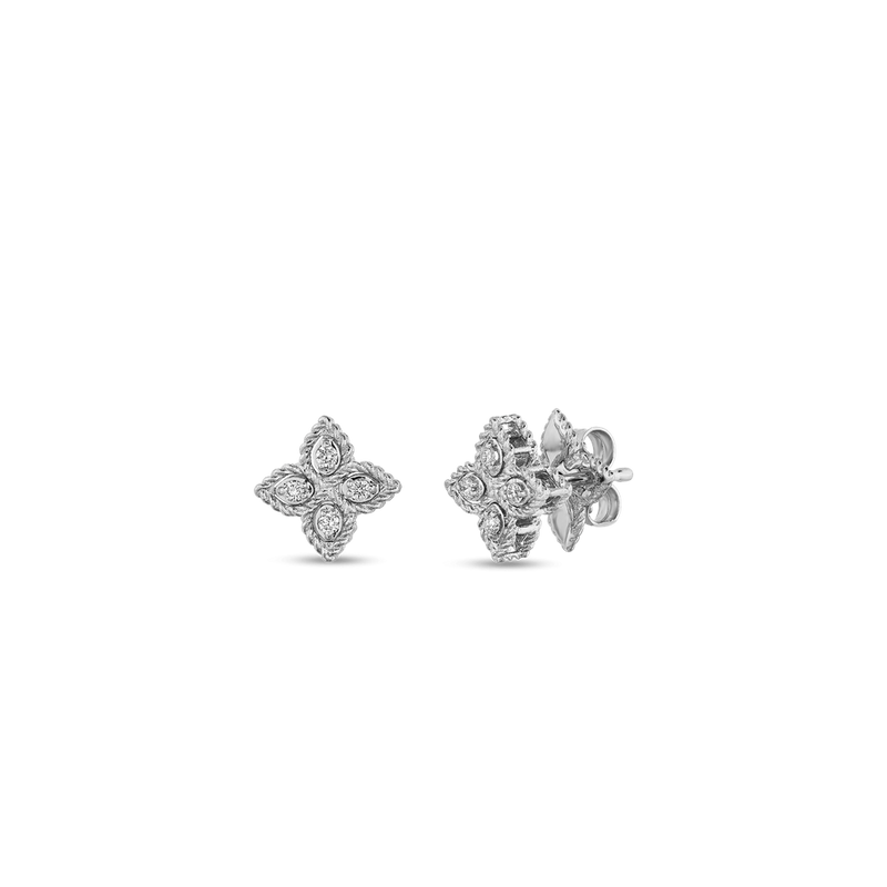 Roberto Coin 18k White Gold Princess Flower Collection Floral Diamond Stud Earrings