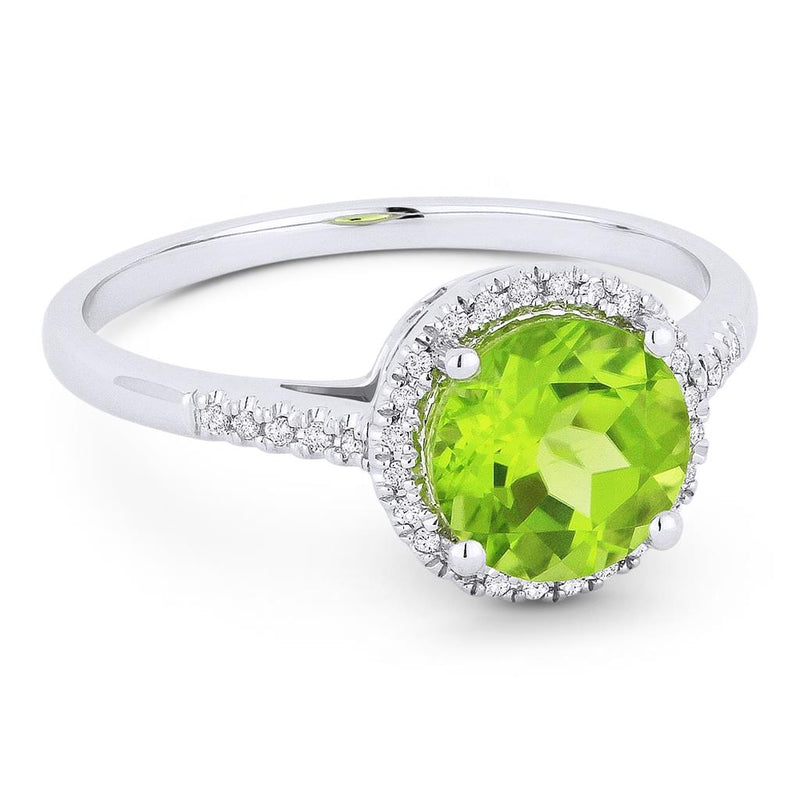 Madison L 14k White Gold Halo Design Peridot Birthstone Fashion Ring