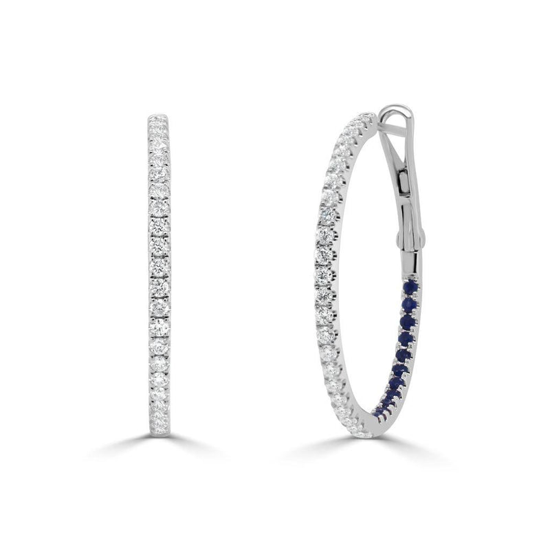 Davis Classics 14k White Gold In/Out Sapphire and Diamond Hoop Earrings