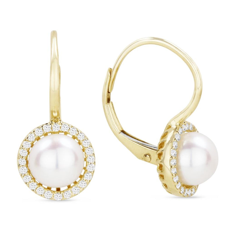 Madison L 14k Yellow Gold Halo Design Pearl Drop Earrings