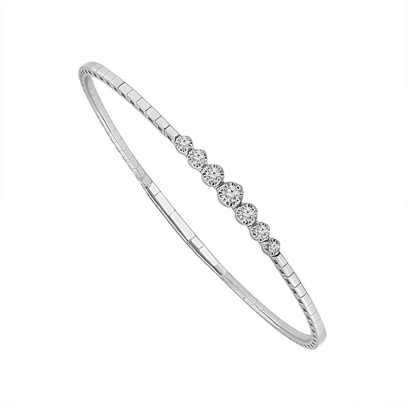 Davis Classics Sterling Silver Flexie Bar Station Diamond Bangle Bracelet