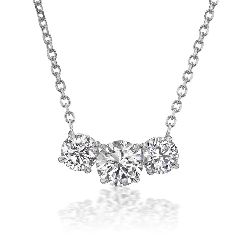 Davis Classics 18k White Gold Three-Stone Diamond Pendant Necklace