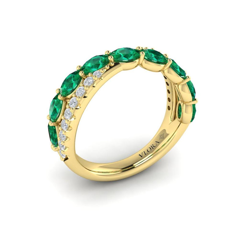 Vlora Emeralds and Diamonds Crossover Fashion Ring in 14k Yellow Gold