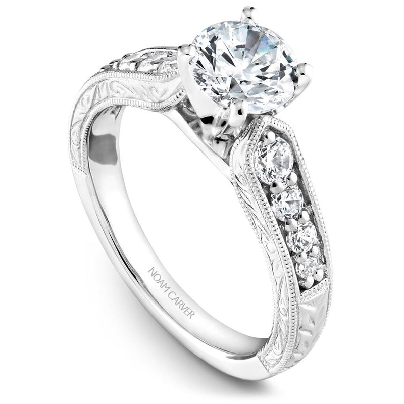 Noam Carver 14k White Gold Vintage Style Cathedral Engagement Ring Setting with Milgrain Detail