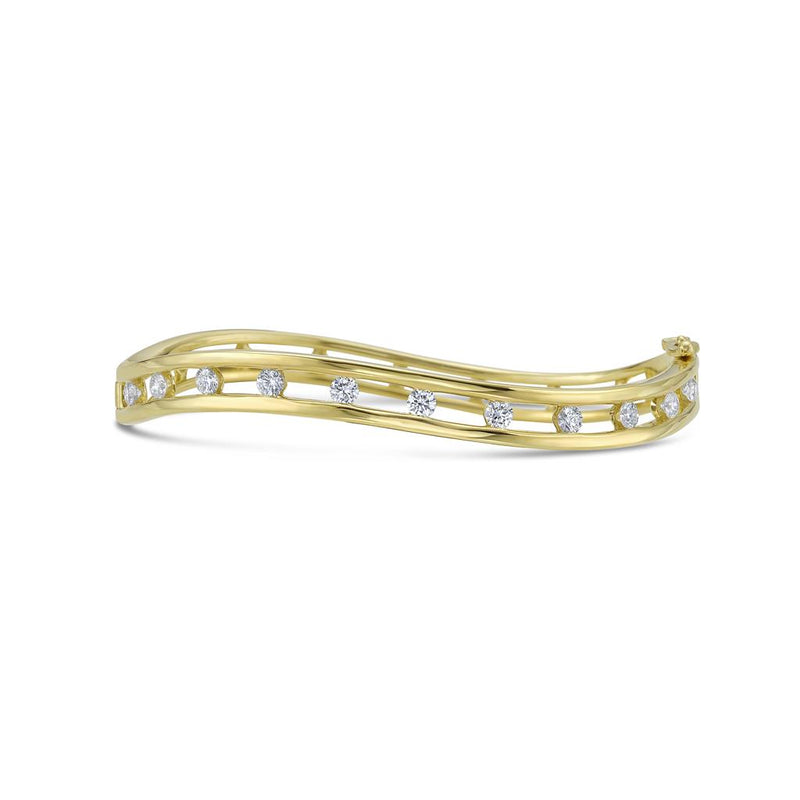 Charles Krypell 18k Yellow Gold Floating Diamond Curved Bangle Bracelet