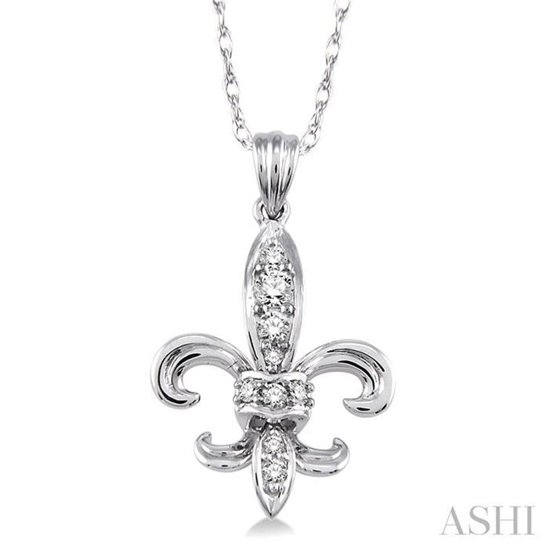 Davis Classics 14k White Gold Diamond Fleur de Lis Pendant Necklace