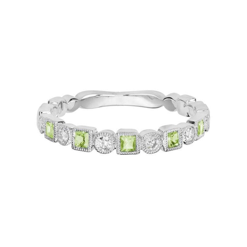 Davis Classics Peridot and Diamonds Stackable Fashion Ring in 14k White Gold