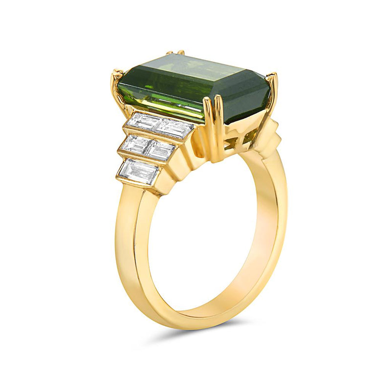 Charles Krypell 18k Yellow Gold Green Tourmaline and Diamond Fashion Ring