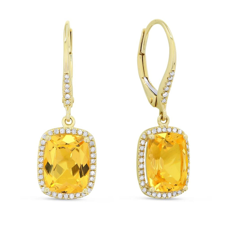 Madison L 14k Yellow Gold Halo Design Citrine Drop Earrings