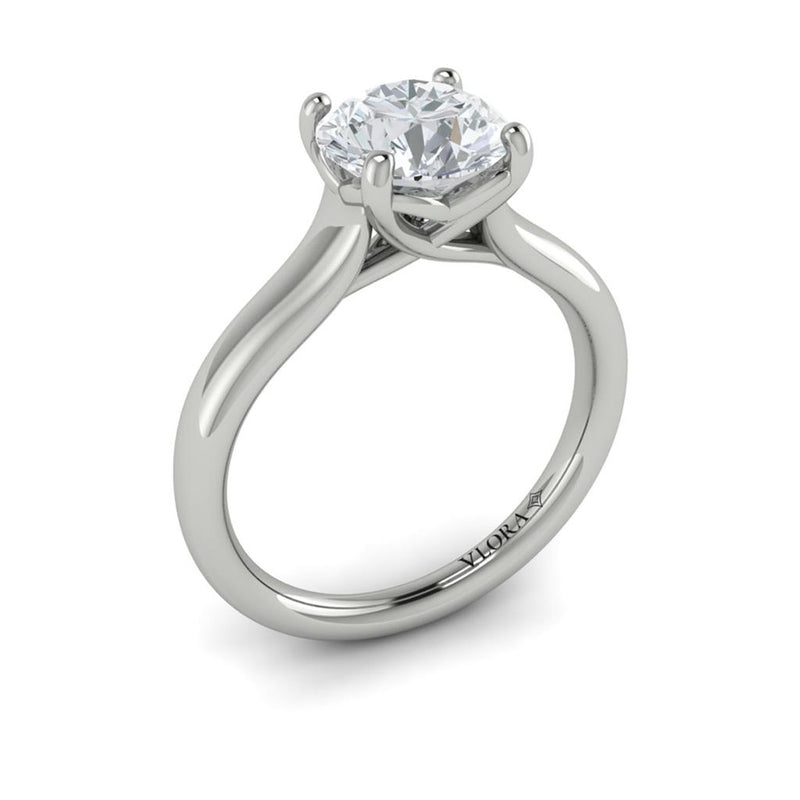 Vlora 14k White Gold Solitaire Collection Tapered Trellis Round Diamond Engagement Ring Setting