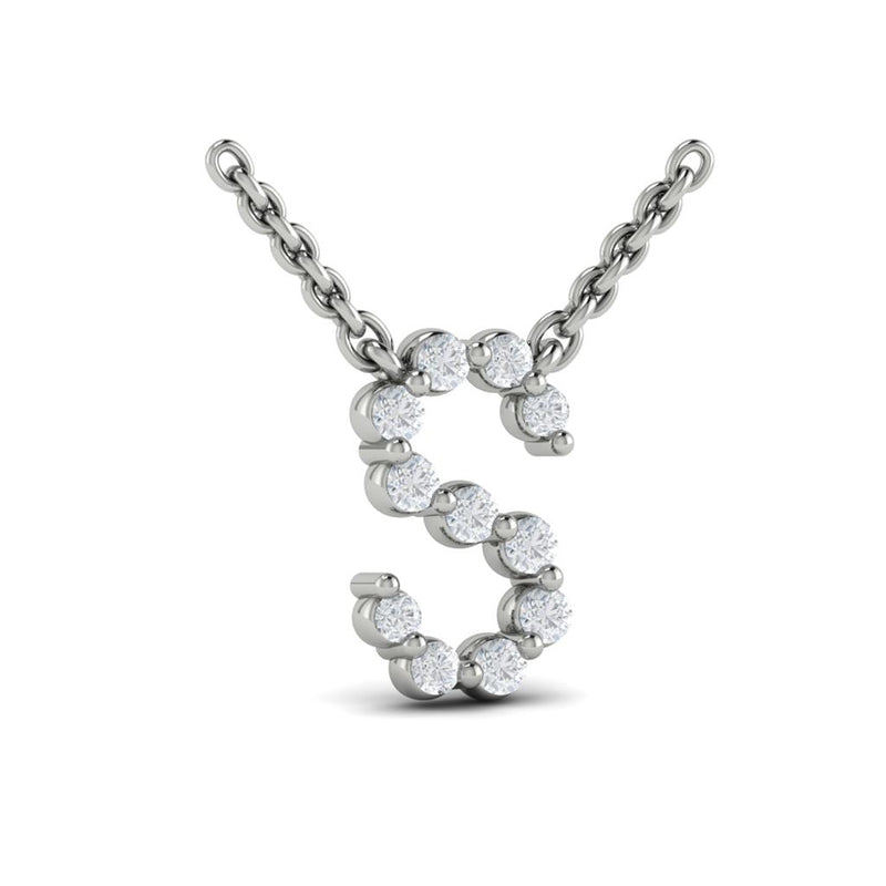 Vlora 14k White Gold Besito Collection Initial S Diamond Pendant Necklace