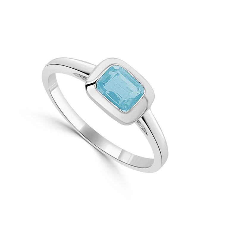 Davis Classics Aquamarine Geometric Fashion Ring in 14k White Gold