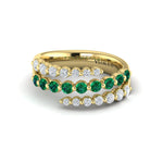 Vlora 14k Yellow Gold Adella Color Collection Triple Row Bypass Design Emerald and Diamond Fashion Ring