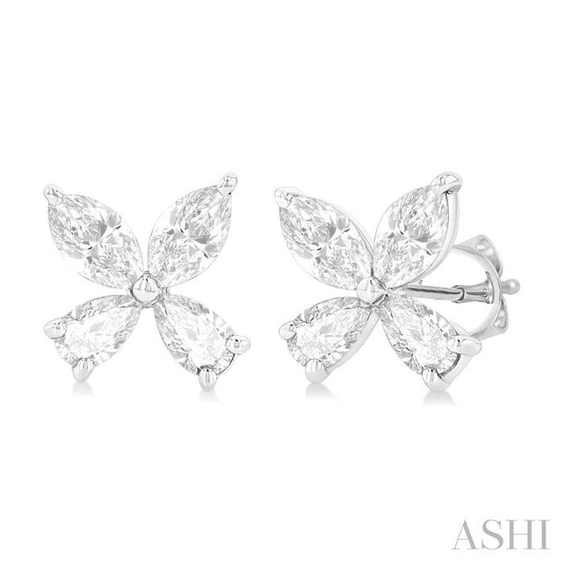 Davis Classics 14k White Gold Floral Diamond Stud Earrings