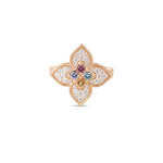 Roberto Coin 18k Rose Gold Venetian Princess Collection Rainbow Gemstone and Diamond Floral Fashion Ring