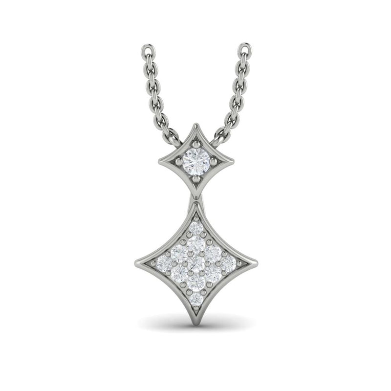 Vlora 14k White Gold Estrella Collection Double Star Diamond Pendant Necklace