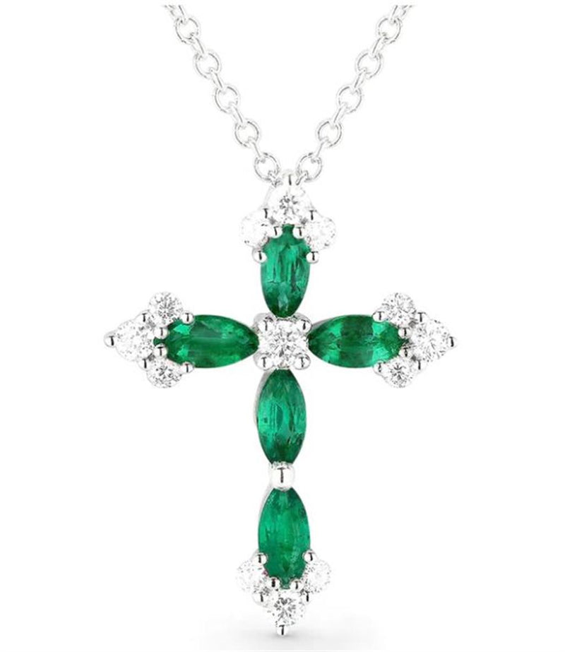 Madison L 14k White Gold Gemstone and Diamond Cross Pendant