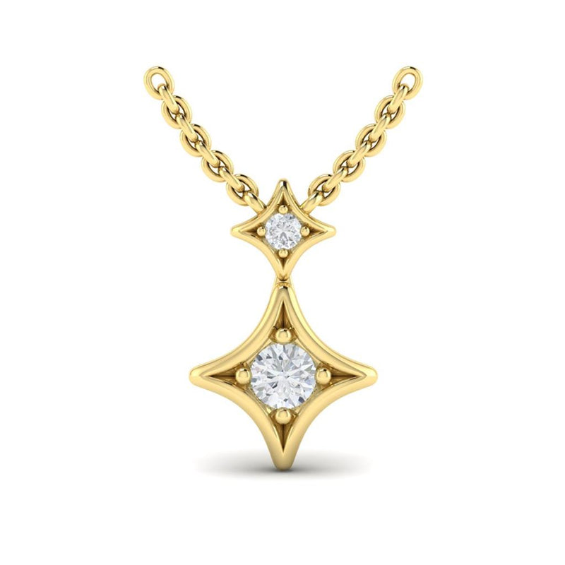 Vlora 14k Yellow Gold Estrella Collection Double Star Diamond Pendant Necklace