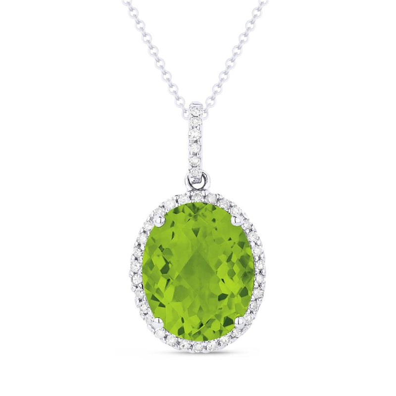 Madison L 14k White Gold Oval Halo Design Peridot Drop Pendant