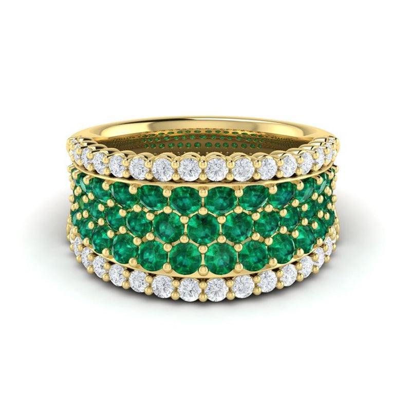 Vlora 14k Yellow Gold Adella Color Collection Zambian Emerald and Diamond Fashion Band