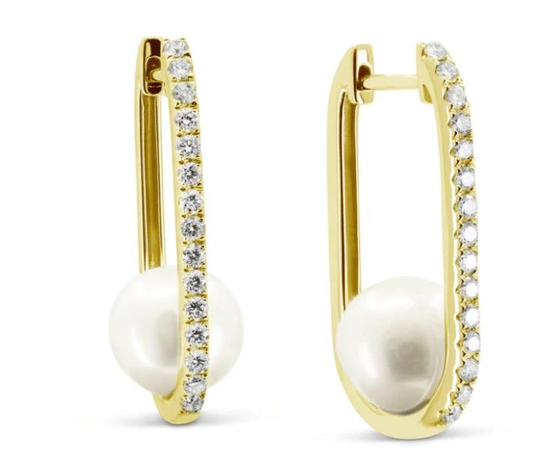 Madison L Pearl Hoop Earrings in 14k Yellow Gold