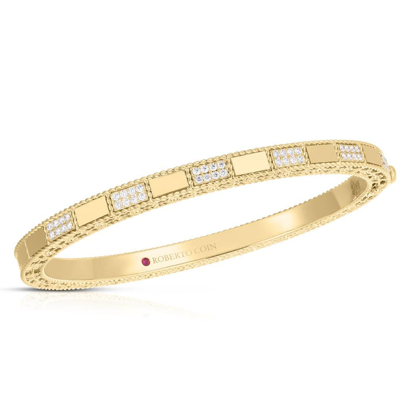 Roberto Coin 18k Yellow Gold Mosaic Collection Diamond Bangle Bracelet with Rope Detail