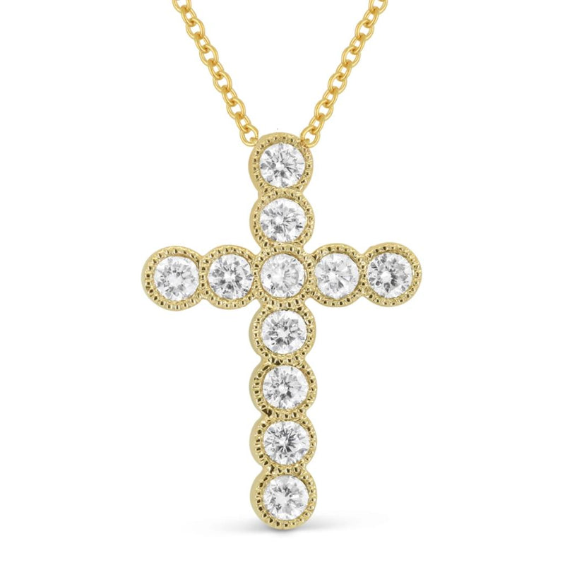 Madison L 14k Yellow Gold Vintage Design Diamond Cross Pendant Necklace