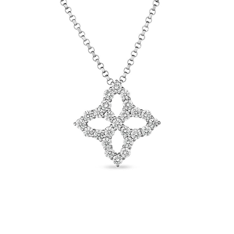 Roberto Coin 18k White Gold Princess Flower Open Design Diamond Pendant