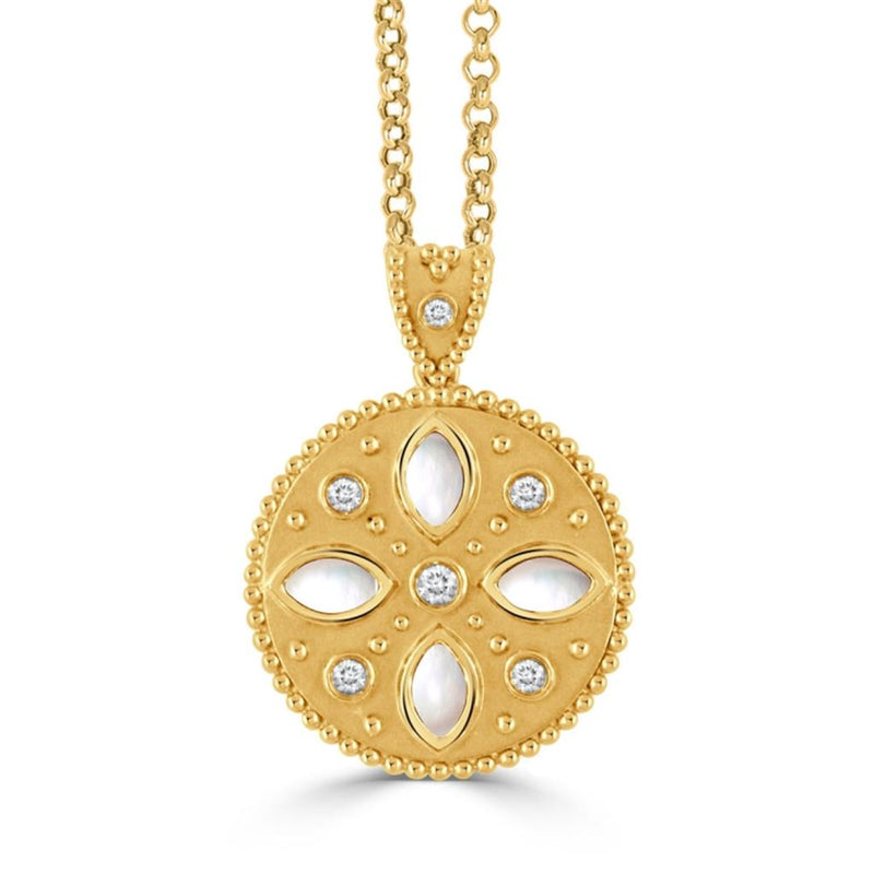 Doves 18k Yellow Gold Justinian Collection Byzantine Floral Gemstone Disc Pendant