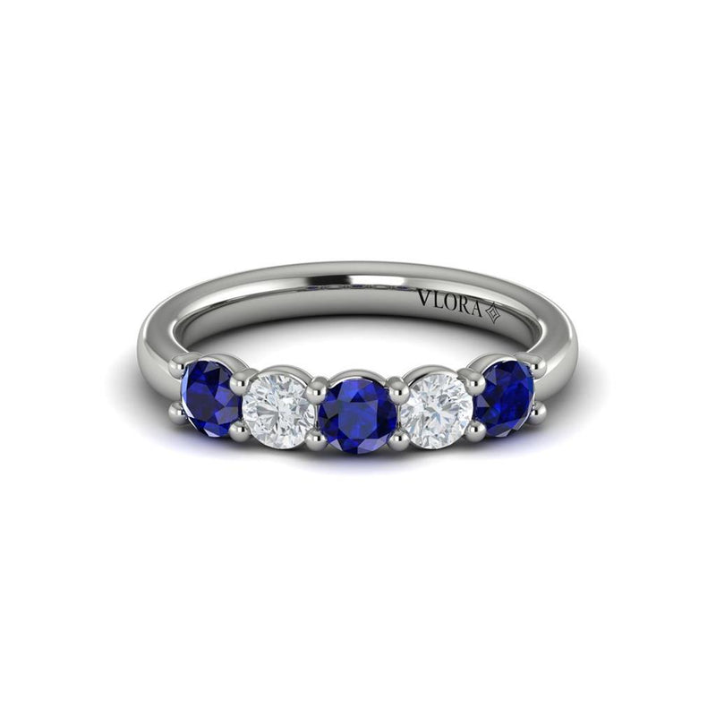 Vlora 14k White Gold Sri Lanka Sapphire and Diamond Fashion Band