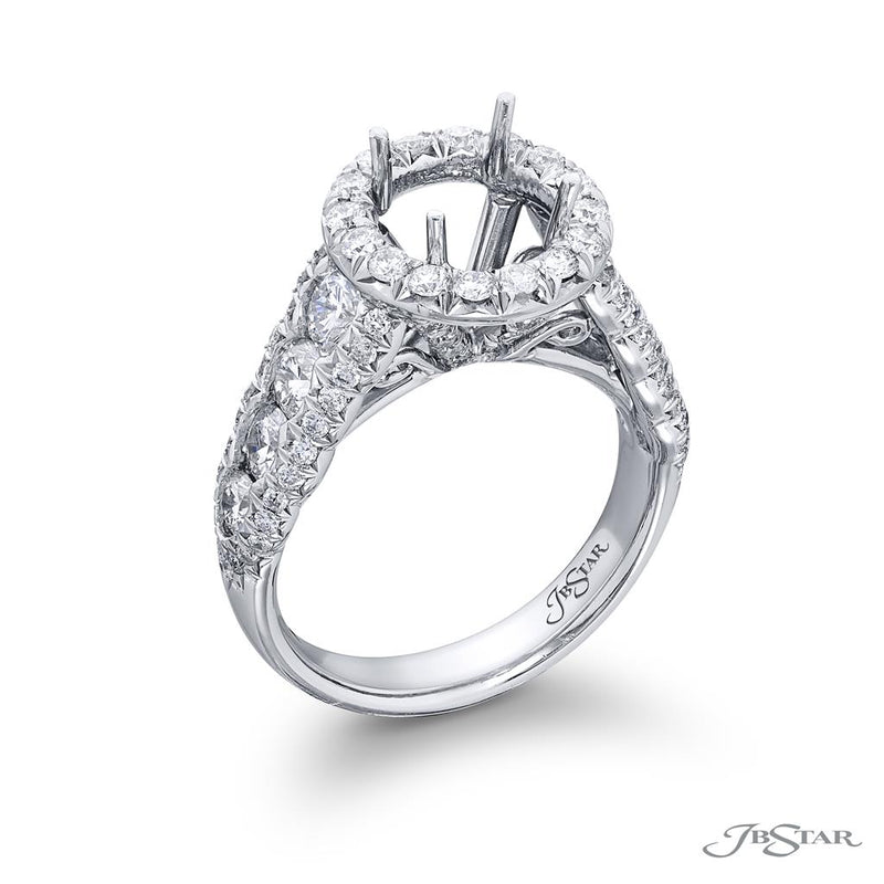 JB Star Platinum Halo Engagement Ring with Round Brilliant Cut Diamonds